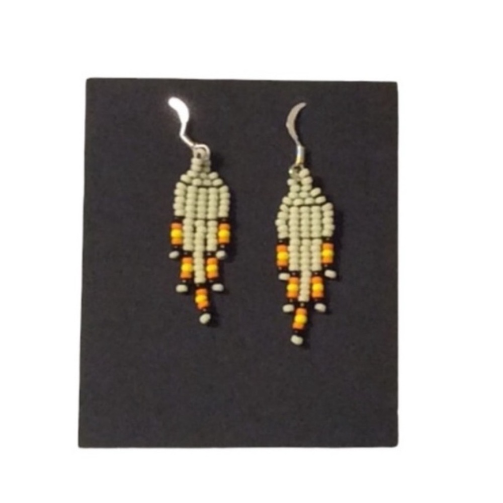HANDMADE Beaded Seed BEAD Colorful Dangle FRINGE Earrings Native Western Boho